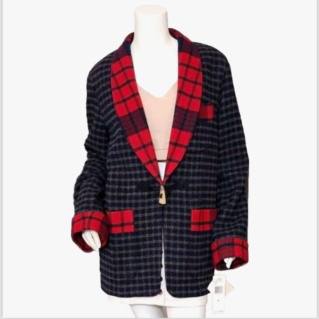Vtg Lrl Ralph Lauren Wool Tartan Plaid Blazer Jacket Toggle Button